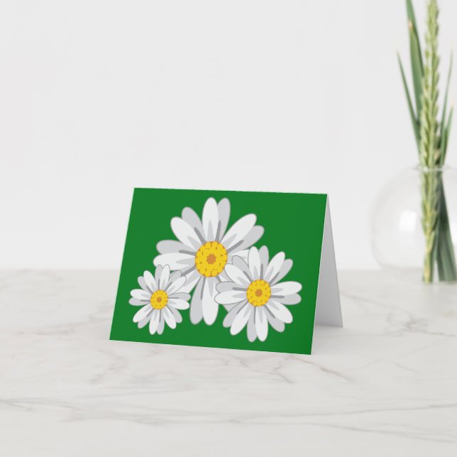 Cartão de Nota Verde Floral White Daisy Flowy Flor (Frente)