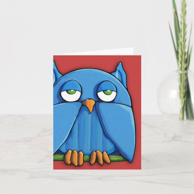 Cartão de Nota Vermelho Aqua Owl (Frente)