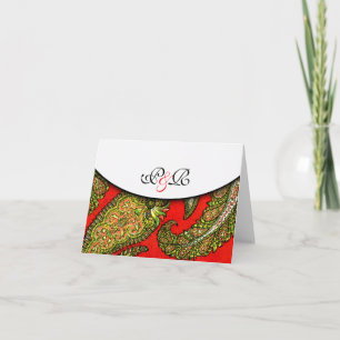 Cartão de Nota Vermelhos Vivid Monogramed Paisley