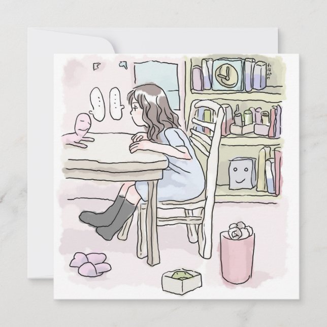 CARTÃO DE NOTAS さいくさじ　お部屋で机に向かう (Frente)