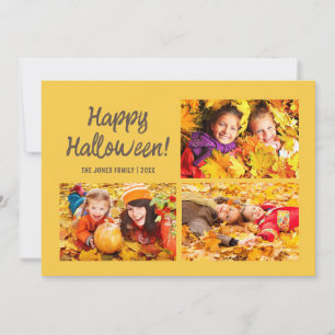 Cartão De Notas 3 Foto Feliz Halloween Abóbora Laranja Amarela