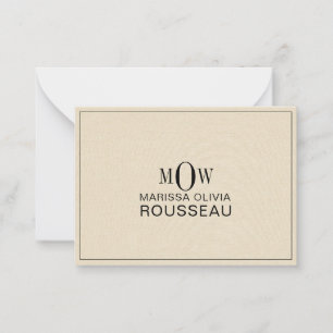 Cartão De Notas 3 letras Monogramas Nome Faux Bisque Linen