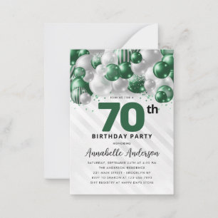 Cartão De Notas 70 de Aniversário do Balão de Silver Verde de Orça
