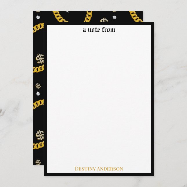 Cartão De Notas  90's Hip Hop Rap Music Gold Cuban Link Chain (Frente/Verso)