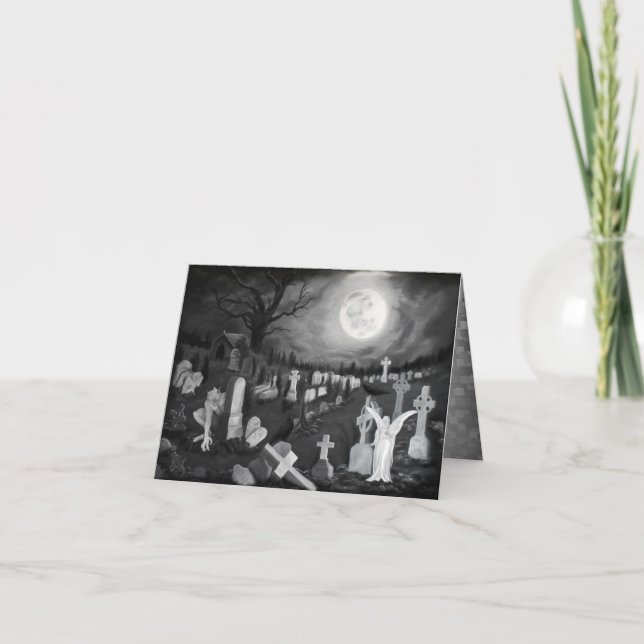 Cartão De Notas À noite no cemitério - Anjo com o Diabo (Frente)