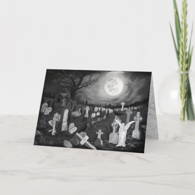 Cartão De Notas À noite no cemitério - Anjo com o Diabo (Frente)