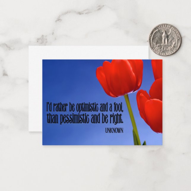 Cartão De Notas "A Preferencialmente é um otimista", citação inspi (Frente/Verso In Situ)