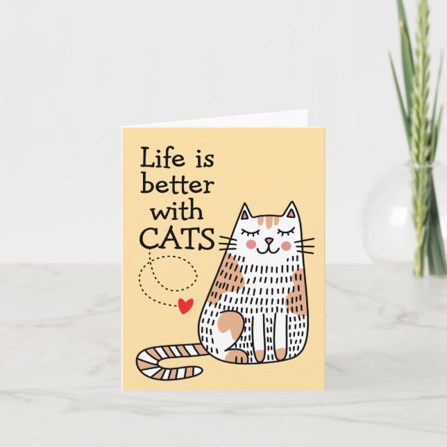 Cartão De Notas A Vida É Melhor Com Gatos Doodle (Frente)