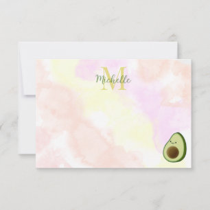 Cartão De Notas Abacate Fofo Personalizado Monograma Aquarela
