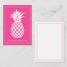 Cartão De Notas Abacaxi Branco Elegante sobre Rosa