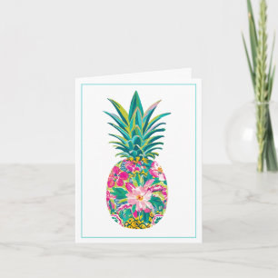 Cartão De Notas Abacaxi Floral Verde, Rosa Tropical