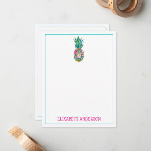 Cartão De Notas Abacaxi Floral Verde, Rosa Tropical