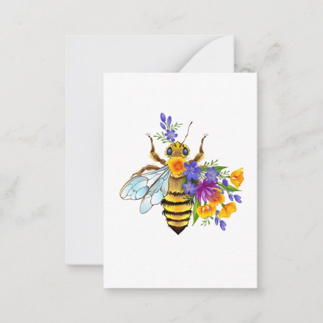 Cartão De Notas Abeja flor com plantas silvestres (Frente)