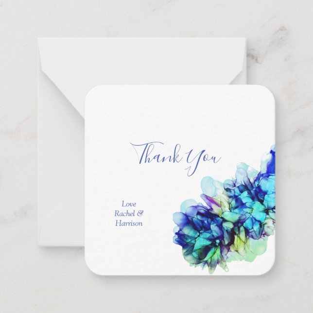 Cartão De Notas Abstrato Azul Moderno e Casamento Turquesa Obrigad (Frente)