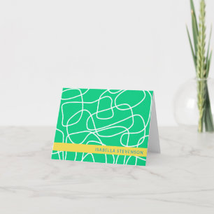 Cartão De Notas Abstrato Moderna Arte de Linha em Verde Personaliz
