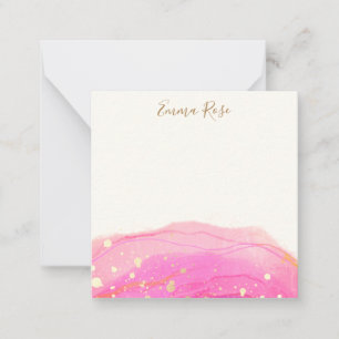 Cartão De Notas Abstrato Rosa Moderno - Aquarela Obrigado Nota