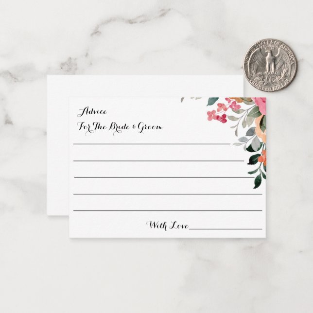 CARTÃO DE NOTAS ACONSELHAMENTO PARA A PLACA DE BRIDE E DE GROOM (Frente/Verso In Situ)