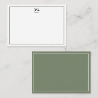 Cartão De Notas Add Your Logo Double Border Sage Green Business  