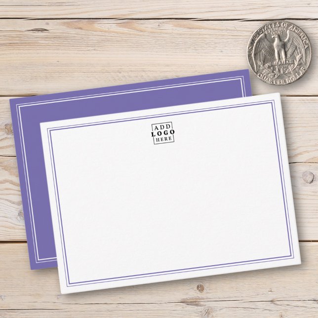 Cartão De Notas Add Your Logo Purple Double Border Business (Criador carregado)
