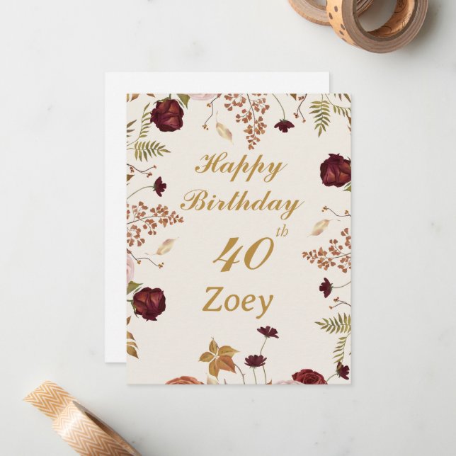 Cartão De Notas Adicione sua idade e nome de aniversário feminino  (Frente/Verso In Situ)