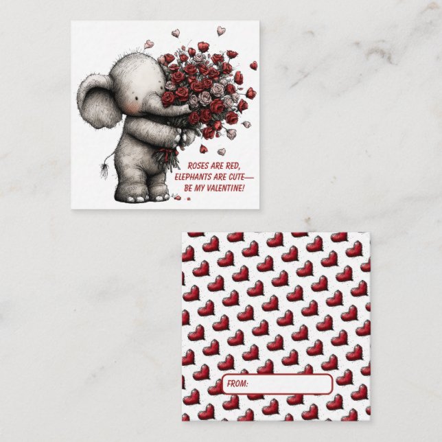 Cartão De Notas Adorable Elephant Valentine Card (Frente/Verso)