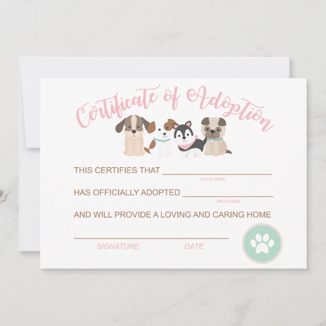 Cartão De Notas Adotar um Certificado de Aprovação de Aniversário  (Frente)