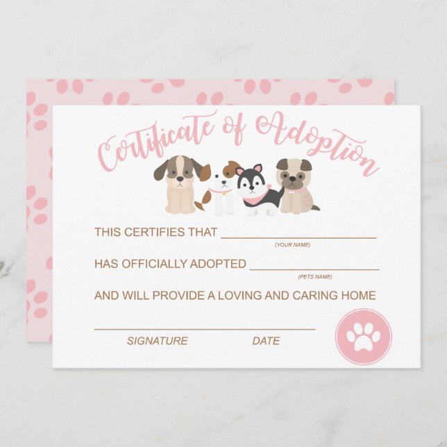 Cartão De Notas Adotar um Certificado de Aprovação de Aniversário  (Frente/Verso)