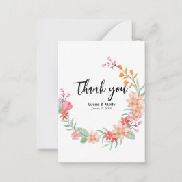 Cartão De Notas Agradecimento de casamento floral de verão rosa e 