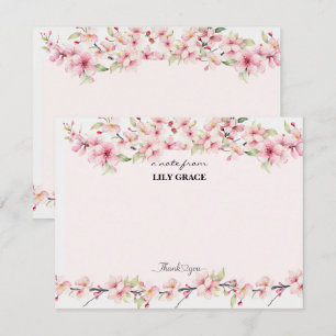 Cartão De Notas Agradecimento Flor de Cerejeira Rosa em Aquarela