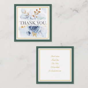 Cartão De Notas Agradecimento Floral Azul e Dourado em Aquarela El