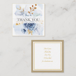 Cartão De Notas Agradecimento Floral Azul e Dourado em Aquarela El