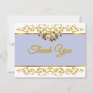 Cartão De Notas Agradecimento Floral Lavanda e Dourado Elegante