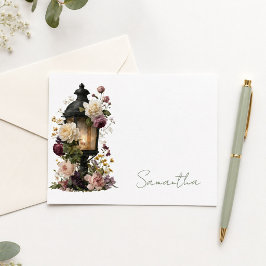 Cartão De Notas Agradecimento Floral Roxo e Verde Personalizado