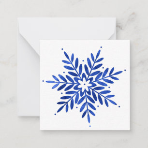 Cartão De Notas Água Azul Índigo Aquarela Floco de Neve Abstrato