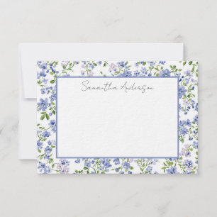 Cartão De Notas Água-forte Floral Azul Nome