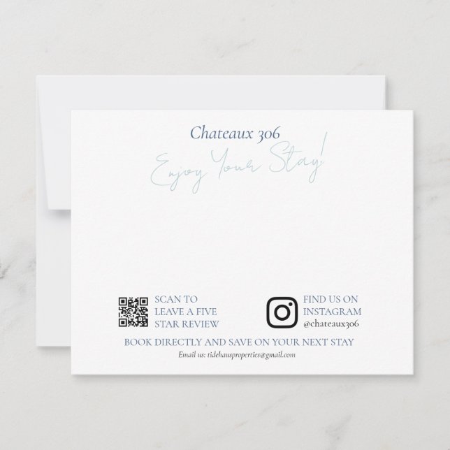 Cartão De Notas Airbnb and Rental Property Custom Welcome Note (Frente)