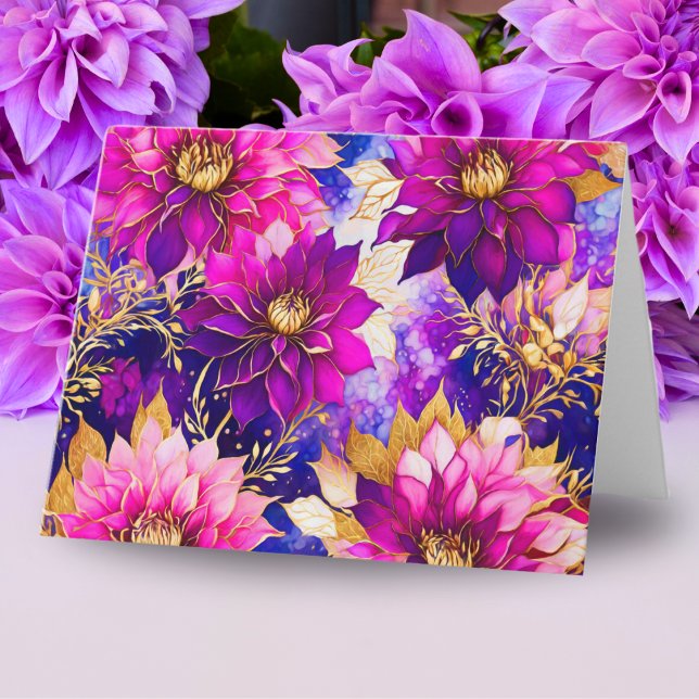 Cartão De Notas Alcool Tinta Rosa Púrpura Dahlia Flores ai Trabalh (Send vibrant floral greetings with this stunning dahlia flowers note card.)