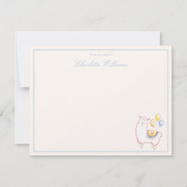 Cartão De Notas Alpaca de Aquarela Doce com Balão Azul Claro