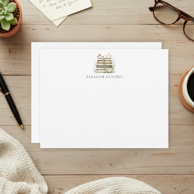 Cartão De Notas Amante de Livros Elegantes com Aquarela Floral Cot (Criador carregado)