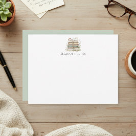 Cartão De Notas Amante de Livros Elegantes com Aquarela Floral Cot