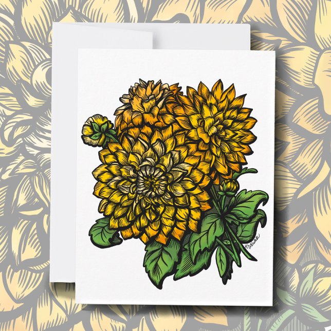 Cartão De Notas Amarelo Dahlias Floral (Criador carregado)
