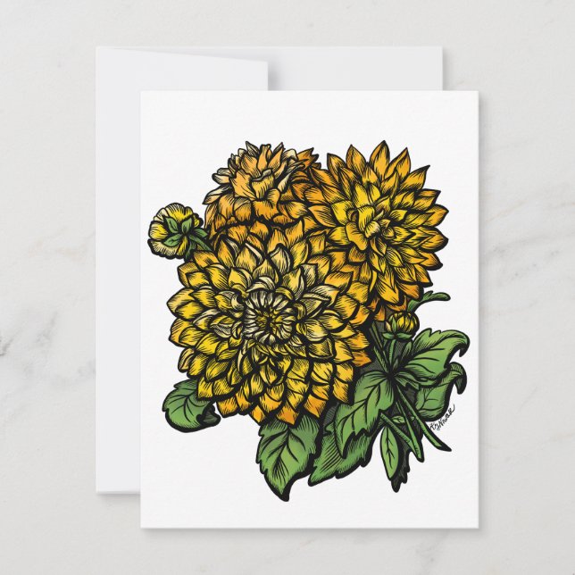 Cartão De Notas Amarelo Dahlias Floral (Frente)