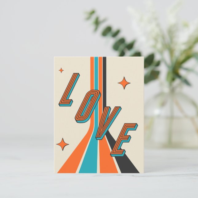 Cartão De Notas Amor Geométrico Retro de Meados do Século dos Namo (Em pé/Frente)
