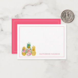 Cartão De Notas Ananás tropicais, cor-de-rosa e Dourado