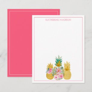 Cartão De Notas Ananás tropicais, cor-de-rosa e Dourado