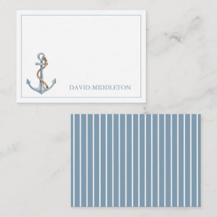 Cartão De Notas Âncora Azul Vintage com Corda Personalizada