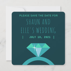 Cartão De Notas Anel de Diamante Tons de Azul Save The Date