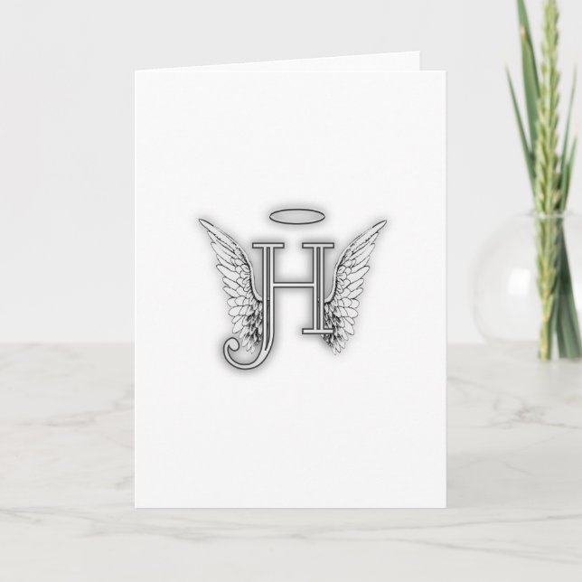 Cartão De Notas Angel Alphabet H Initial Latter Wings Halo (Frente)