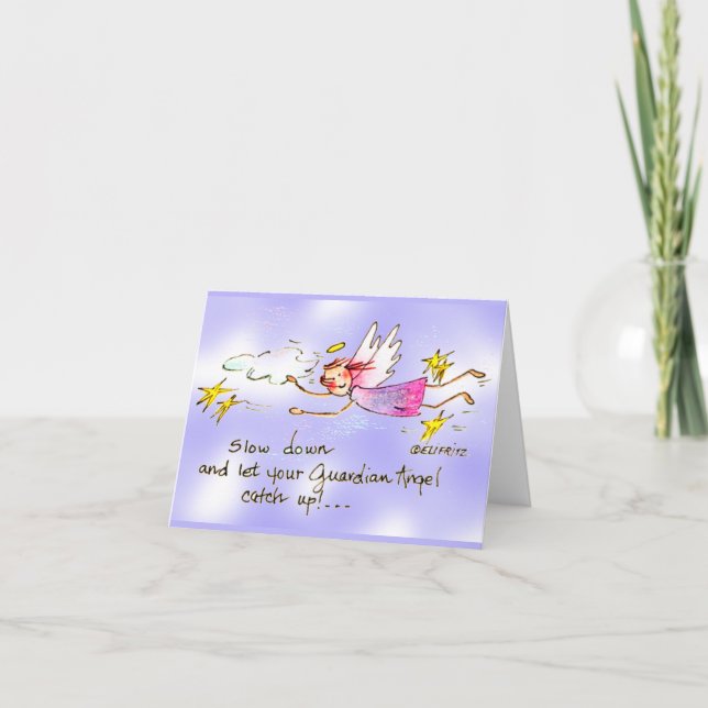 Cartão De Notas Angel Em Estrelas Roxas E Douradas Diz Desenho Len (Frente)