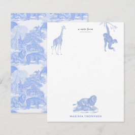 Cartão De Notas Animais da Selva Toile Azul Safari Chinoiserie